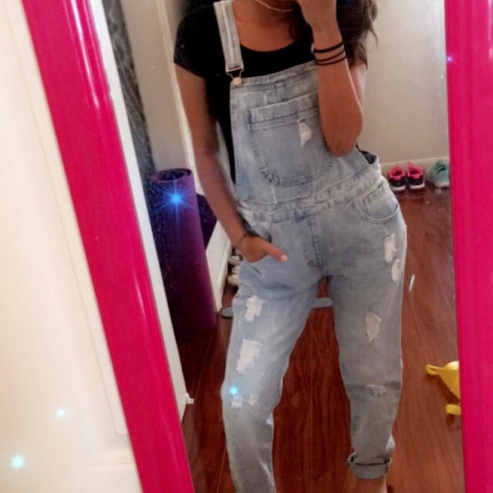 F21 Long Denim Overalls